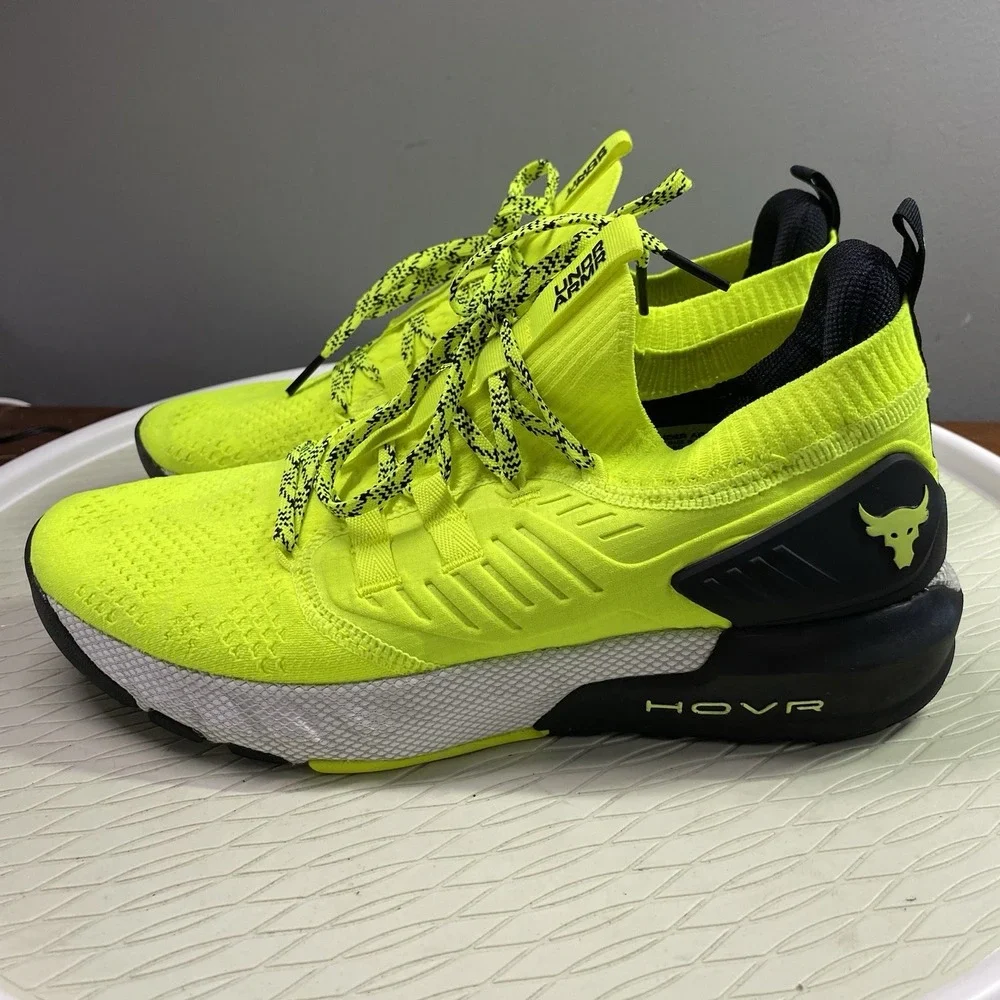 Under‎ Armour UA Project Rock 3 HOVR Volt Mens Yellow& Black Sneaker Sz9